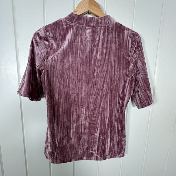 Anthropologie Pilcro Top Womens Medium Pink Velvet Mock Neck Short Sleeve - Picture 2 of 5